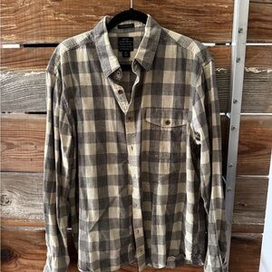 Lucky Brand Men's Brown and Cream Plaid Button-Down Shirt